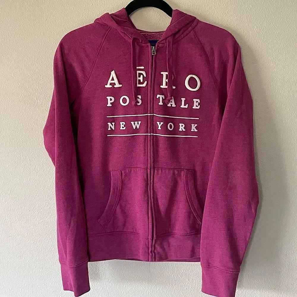 Aeropostale, Fuchsia, Logo, Zip-Up Hoodie. Size Medium.